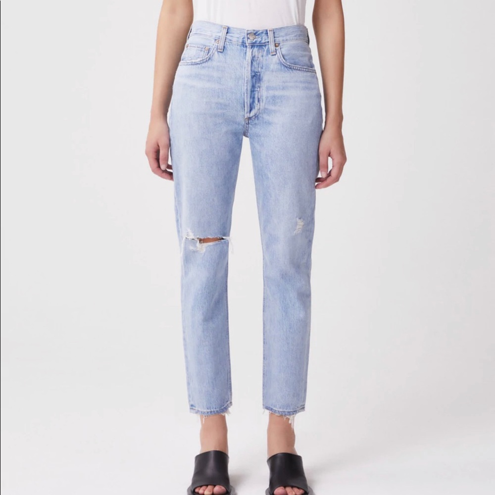 Agolde Light Blue Riley High Rise Straight Cropped Jeans